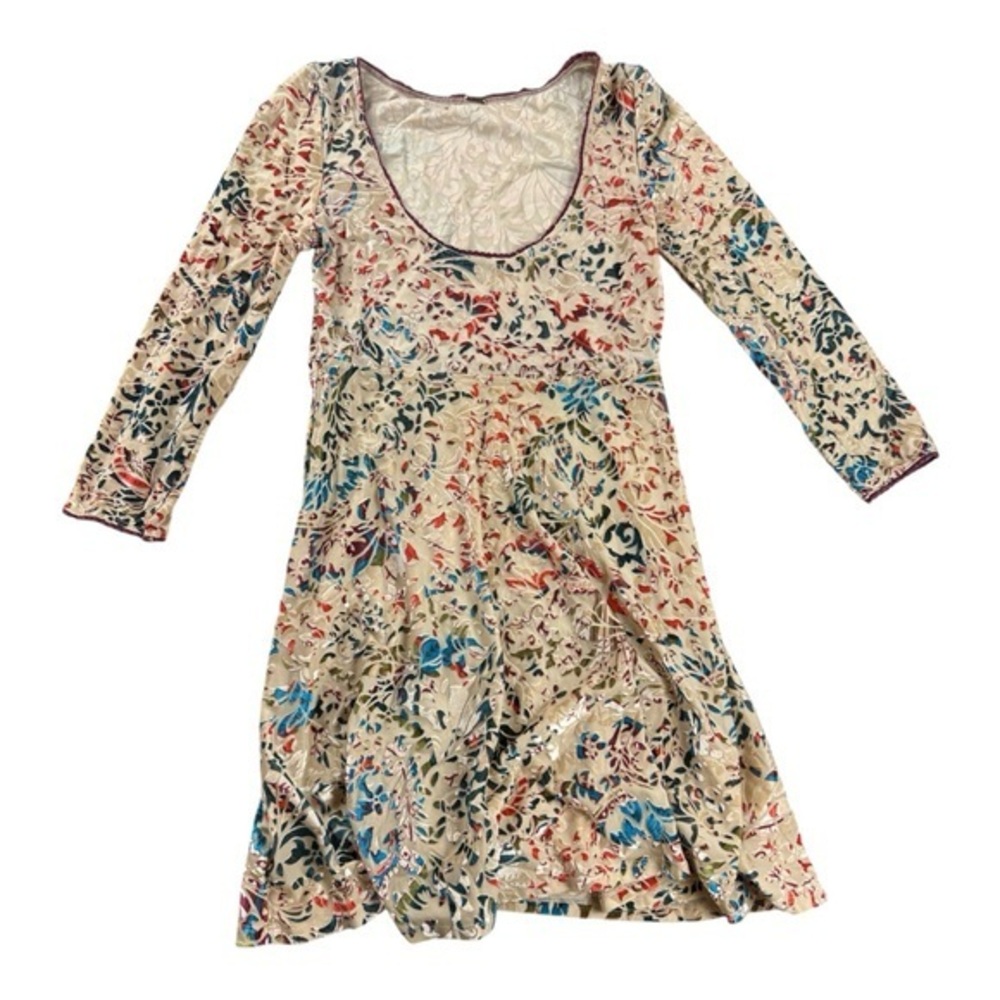 Free People Musa Velvet Burnout Mini Dress Small Cream Floral Boho Festival